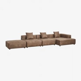 Sofa Modułowa Z Szezlongiem Narożnym Prawym 3-częściowym Z Pufem (↔︎450 Cm) Bruna Zamsz W Kolorze Brązowej Kawy - Sklum