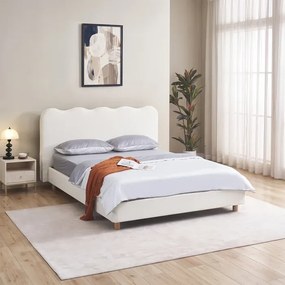 Łóżko Tapicerowane 160x200 cm IZMIR ze Stelażem Dwuosobowe Kremowe