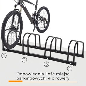 HOMCOM Stojak na 4 rowery Trwały i odporny na warunki atmosferyczne Montaż na ścianie lub podłodze Stal Srebrny 110x33x27cm | Aosom PL