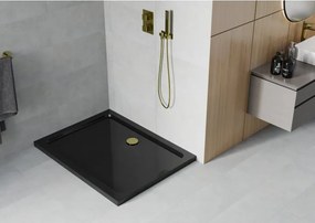 Mexen Flat brodzik prostokątny slim 120 x 90 cm, czarny, syfon złoty - 40709012G