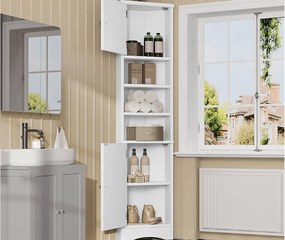 Trójkątne meble łazienkowe 36,5×24,5×170 cm - 3 otwarte przegródki - 2 drzwi - biały