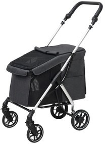 PawHut Wózek dla Psów, Lekki i Składany Transport dla Małych Psów, Zmywalna Poduszka, Okna z Siatki, Szary