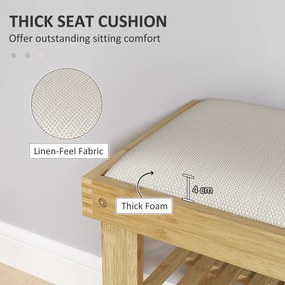 HOMCOM Ławka na Buty z Miejscem Siedzenia, Bambus z Przestrzenią do Przechowywania, 2 Otwarte Przegrody, 60 x 29 x 49 cm Kremowobiały