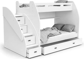 Łóżko piętrowe Cut 3-osobowe 90x200 120x200 ze schodami szufladami barierką i stelażem Flex dla dzieci