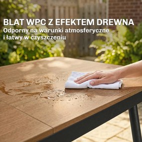 Outsunny Stół Ogrodowy 140 x 80 cm dla 6 Osób, Odporność na Warunki Atmosferyczne, Blat WPC, Regulowane Nóżki, Teak | Aosom PL