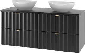 Czarny Zestaw Łazienkowy 120cm Szafka z Blatem Umywalka Ryflowane Fronty Arcos