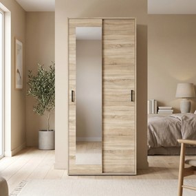 Masseno Garderoba BENVENO 90 cm, Modna Szafa z lustrem do Przedopokoju, Dąb sonoma