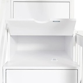 Łóżko piętrowe 90x200 cm - z 2 szufladami, półkami, stelażem - kolor biały i naturalny