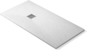 Płytka prysznicowa z żywicy ekstra cienka, antypoślizgowa | Zawór odpływowy i kratka | Gładka łupek | Biała | 80 X 170 cm