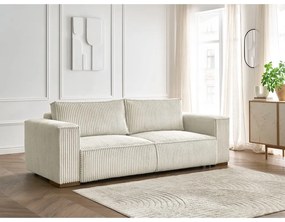 Beżowa sztruksowa rozkładana/ze schowkiem sofa 244 cm Chelsea – Bobochic Paris
