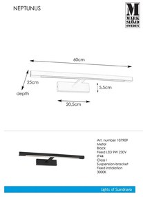 Czarny kinkiet LED (długość 60 cm) Neptunus – Markslöjd