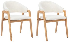 Zestaw 2 krzeseł z podłokietnikami z bukli i drewna kauczukowego - Biały - SOLUNA