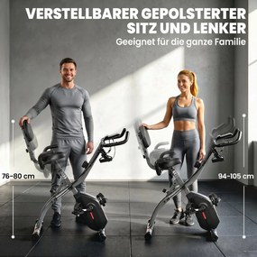 SPORTNOW Rower treningowy 3 w 1 Składany Cichy Leżący ergometr z monitorem LCD Bluetooth Czujnik tętna Taśmy oporowe | Aosom PL