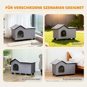 PawHut Domek dla kota wodoodporny budka z odpinanym dachem dwuspadowym izolacja termiczna platforma 70x43x45 cm materiał Oxford Szary | Aosom PL