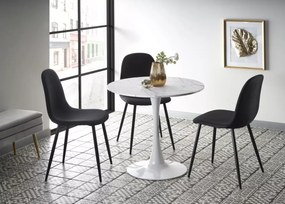 Stół okrągły Vejle 80 cm biały marmur – nowoczesny glamour, MDF, stalowa podstawa