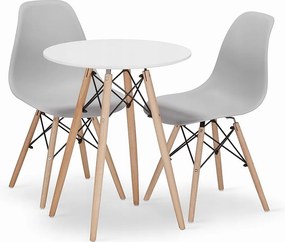 Zestaw stołowy Valora KOVA 60, biały okrągły stół + 2 szare krzesła