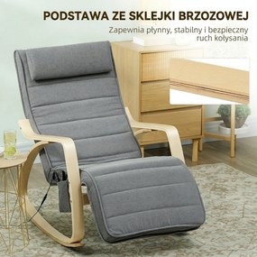HOMCOM Fotel bujany z masażem funkcja podgrzewania lędźwiowego 3 tryby szary wygodny fotel relaksacyjny | Aosom PL