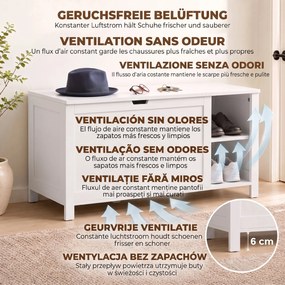 HOMCOM Ławka na buty z regulowaną półką i uchylnym schowkiem, ławka do przechowywania obuwia, Biały | Aosom PL