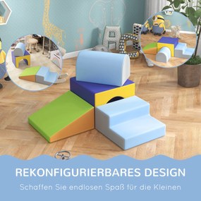 HOMCOM Zestaw 4 Kolorowych Miękkich Klocków do Wspinaczki i Zjeżdżania, Pokryty Ekoskórą, dla Dzieci 1-3 Lata