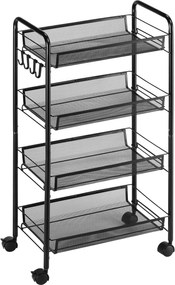 HOMCOM Wózek z 4 wiszącymi koszami, serwisowy na kółkach, mobilny, z wymiennymi hakami, stal, 45 x 26,5 x 84 cm, czarny