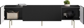 Szafka RTV Malmi 200 cm - czarny mat / złote nóżki