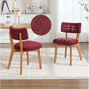 Zestaw 2 krzeseł do jadalni - Krzesła z wyściełanymi oparciami i nogami z litego drewna - len bordowy