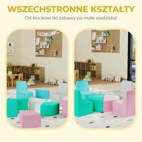 AIYAPLAY 8-częściowy zestaw klocków z pianki dla dzieci z funkcją stolika i siedzisk, miękkie klocki z materiału PU, wielokolorowe | Aosom PL