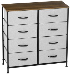HOMCOM Komoda z 8 Szufladami z Tkaniny, Metalowa Rama, Blat, 80x30x81,5 cm, Szary/Czarny