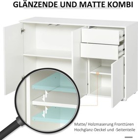 HOMCOM Szafka boczna z szufladami i drzwiami, komoda na dokumenty, szafa wielofunkcyjna, kolor biały, 117 x 36 x 74 cm