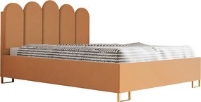 Łóżko tapicerowane MALAGA z wezgłowiem, tkanina MONOLITH, pojemnik, siłownik gazowy, wys. 39 cm, 120×200 cm, pomarańczowe