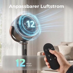 HOMCOM Wentylator stojący cyrkulacyjny z 12 prędkościami wyświetlacz LED pilot 70°+90° oscylacja Szary | Aosom PL