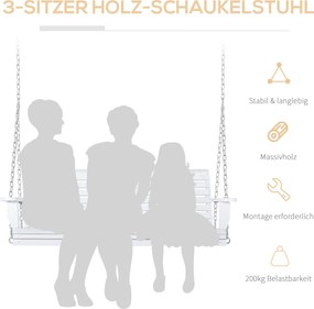 Outsunny 3-Seater Wooden Porch Swing Bench with Folding Coffee Table, Durable PU Coating, Chains Included, White