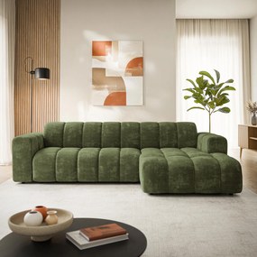 Masseno Narożnik SETIA Prawostronny, L-Kształtny, Nowoczesna Sofa narożna, Tkanina Szenilowa - Zielony, LUMO 20