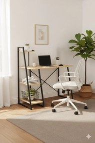 Nowoczesne industrialne biurko z regałem jasny brąz S0-K00