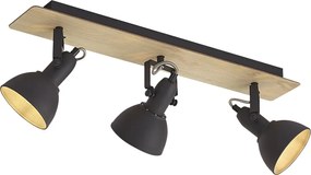 Czarny reflektor sufitowy z drewnem, 3-punktowy, obrotowy i przechylny - Jakub