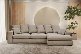 Narożnik z funkcją spania i pojemnikiem, Sofa w kształcie L Gabon L, tkanina Riviera, Beżowy, Prawy