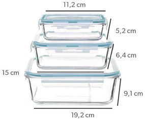 Zestaw szklanych pojemników na żywność 330 ml, 800 ml, 2220 ml, CLIP