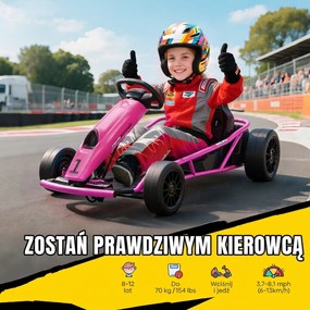 HOMCOM 24 V Elektryczny gokart dla dzieci do 13 km/h Gokart z funkcją driftu, drift-kart z 2 silnikami dla 8–12 lat Różowy | Aosom PL