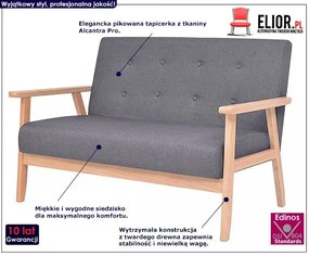 2-osobowa ciemnoszara sofa retro Sixo