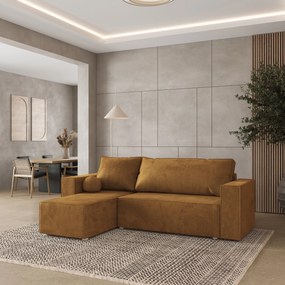 Masseno Narożnik RAVELO z funkcją spania i pojemnikiem na pościel Narozniki L, Rozkładana sofa - Żółty, MONOLITH 48