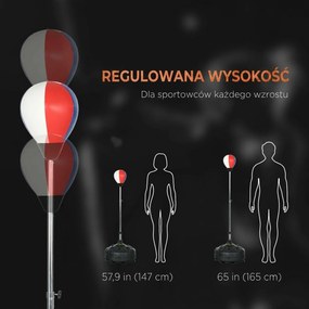 SPORTNOW Piłka treningowa, regulowana wysokość 147-165cm, podstawa do napełniania, Stal, Czerwony+Czarny+Biały