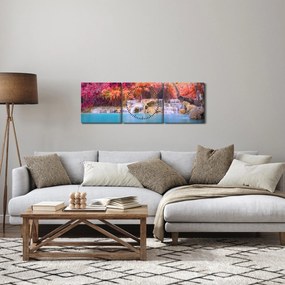 Obraz turkusowej laguny, Laos, Tat Kuang Si (z zegarem) (90x30 cm)