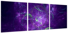 Obraz - fioletowa abstrakcja (z zegarem) (90x30 cm)