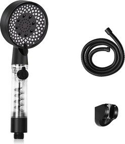 NETTLIFE Czarny okrągły oszczędzający wodę prysznic ręczny z 5 strumieniami