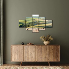 Obraz - Drewniana półka z krajobrazem (125x70 cm)
