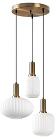 Lampa wisząca metalowa - Złoty i biały - 3 klosze H.130 x L. 55 cm - OSKA