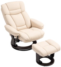 HOMCOM Fotel Relaksacyjny z Podnóżkiem, Regulowany Fotel, Pokrycie z Skóry Syntetycznej, Fotel z Odchylanym Oparciem, Kremowy
