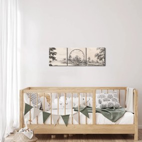 Obraz - Rysunek krajobrazu w stylu vintage (z zegarem) (90x30 cm)