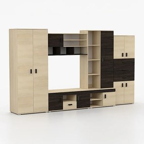 Meblościanka salonowa NELLY R 350 cm, jesion + dąb Canterbury