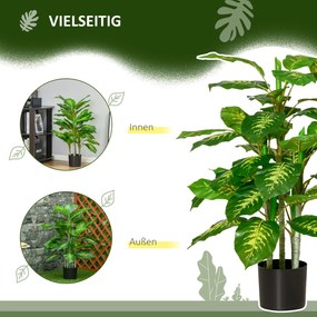 HOMCOM Sztuczna roślina Difenbachia, Roślina z plastiku w cementowej doniczce, Do wnętrz i na zewnątrz, 95 cm, Zielona